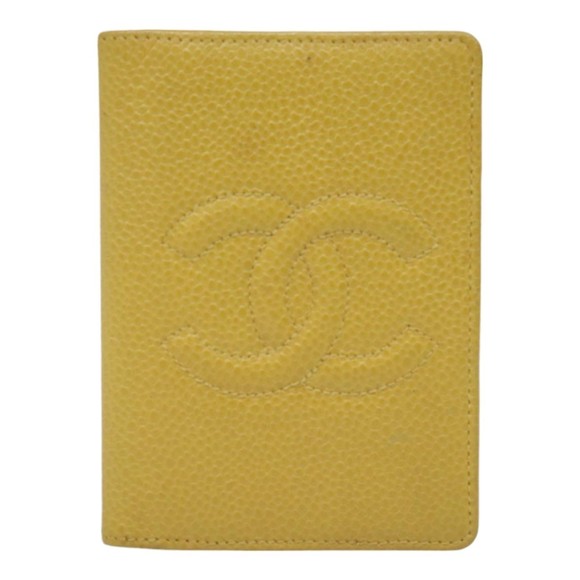 CHANEL COCO Mark Card Case Caviar Skin Yellow CC Auth am6890 - Picture 13 of 16